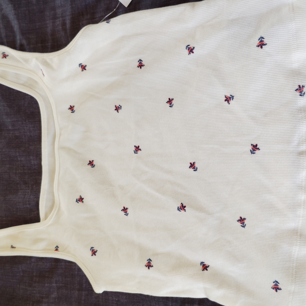 Cream Tank Top with Embroidered Accents
